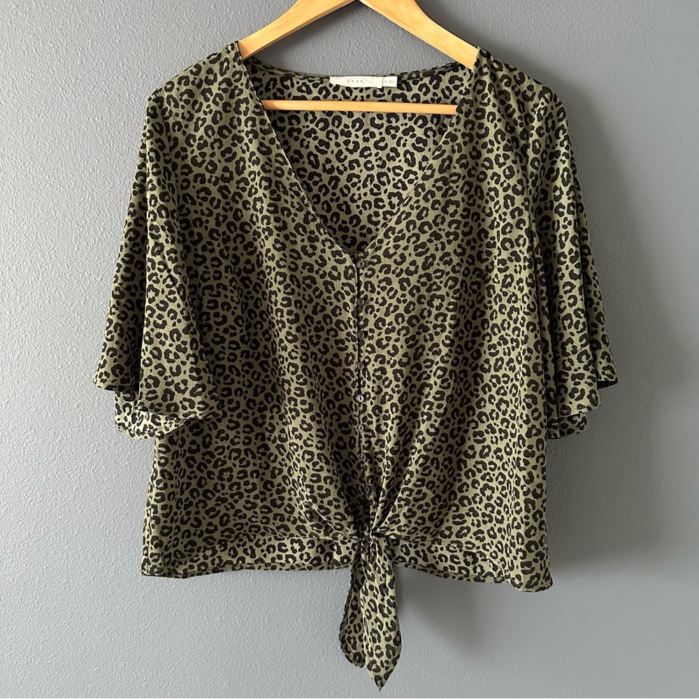 Leopard Print Tie-Front Blouse